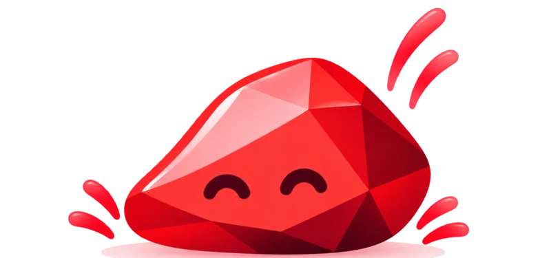 A smiling ruby gem with celebratory splashes