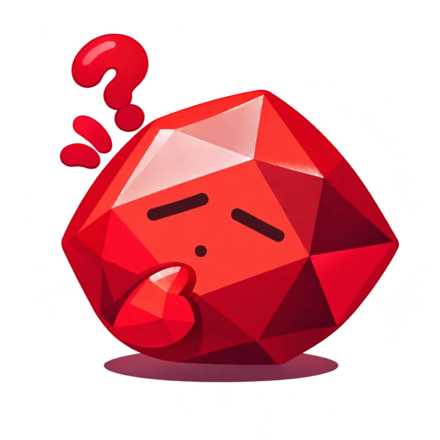 A skeptical ruby gem with a question mark floating above it