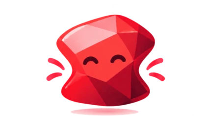 A smiling ruby gem, squished flat and flexible